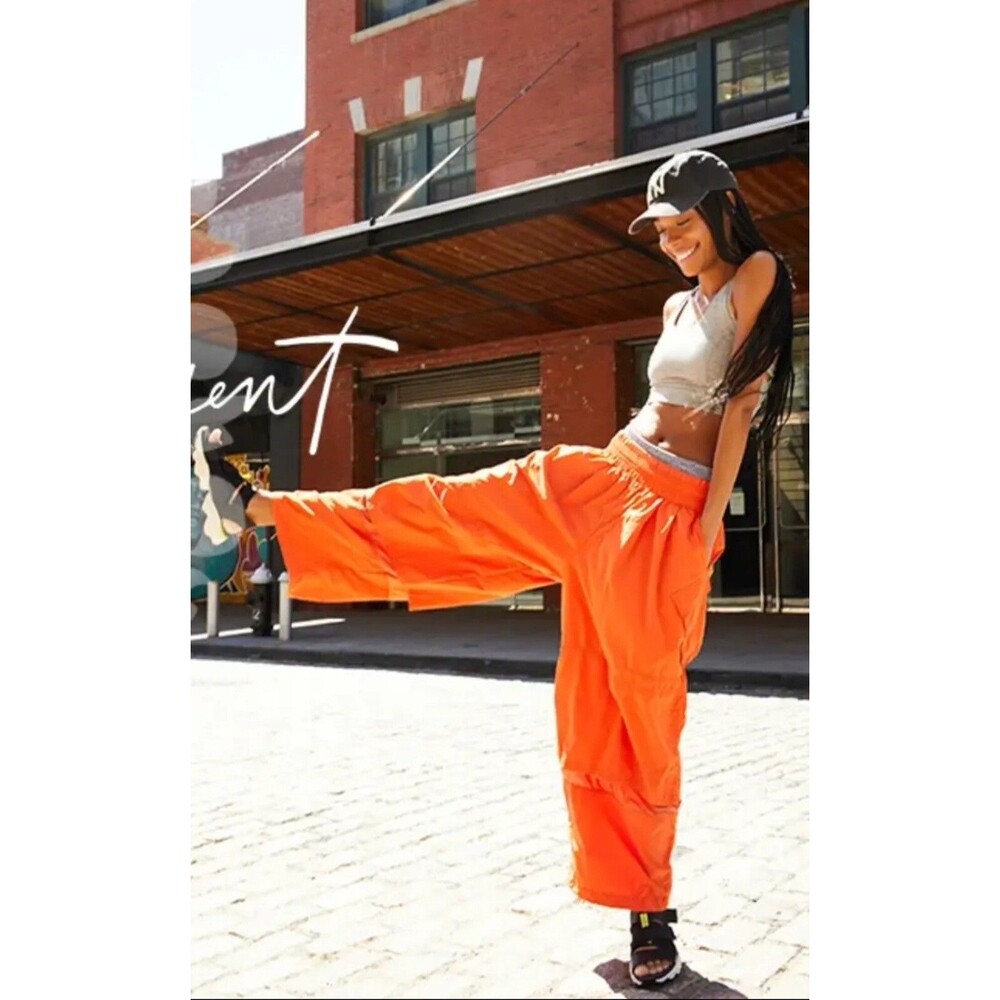 Free People Movement Pants Orange Pull On Wide Leg Parachute Boho Size XS New